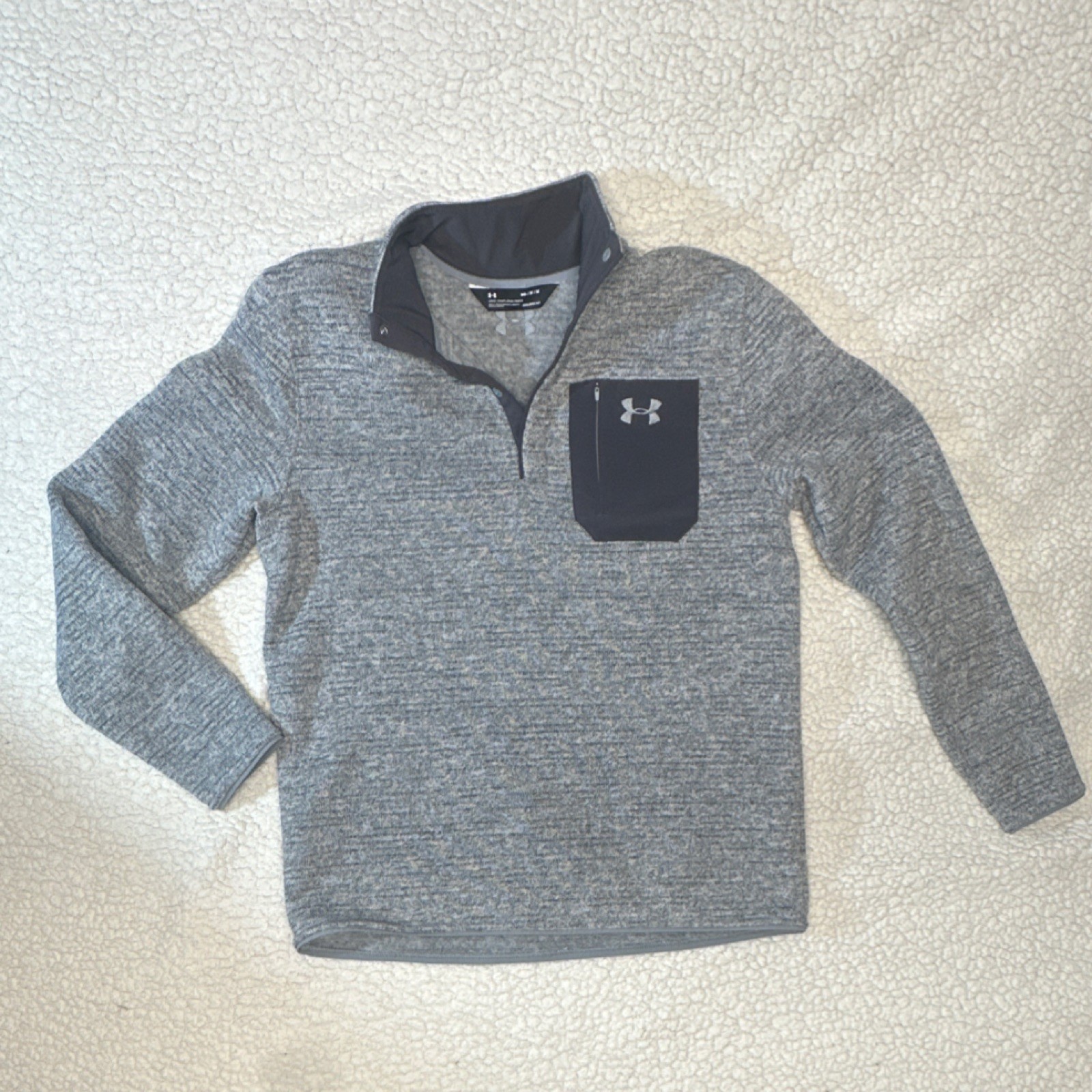 Under Armour ColdGear Polartec Gray Mock Neck Button Pullover Men's Medium Logo gallery
