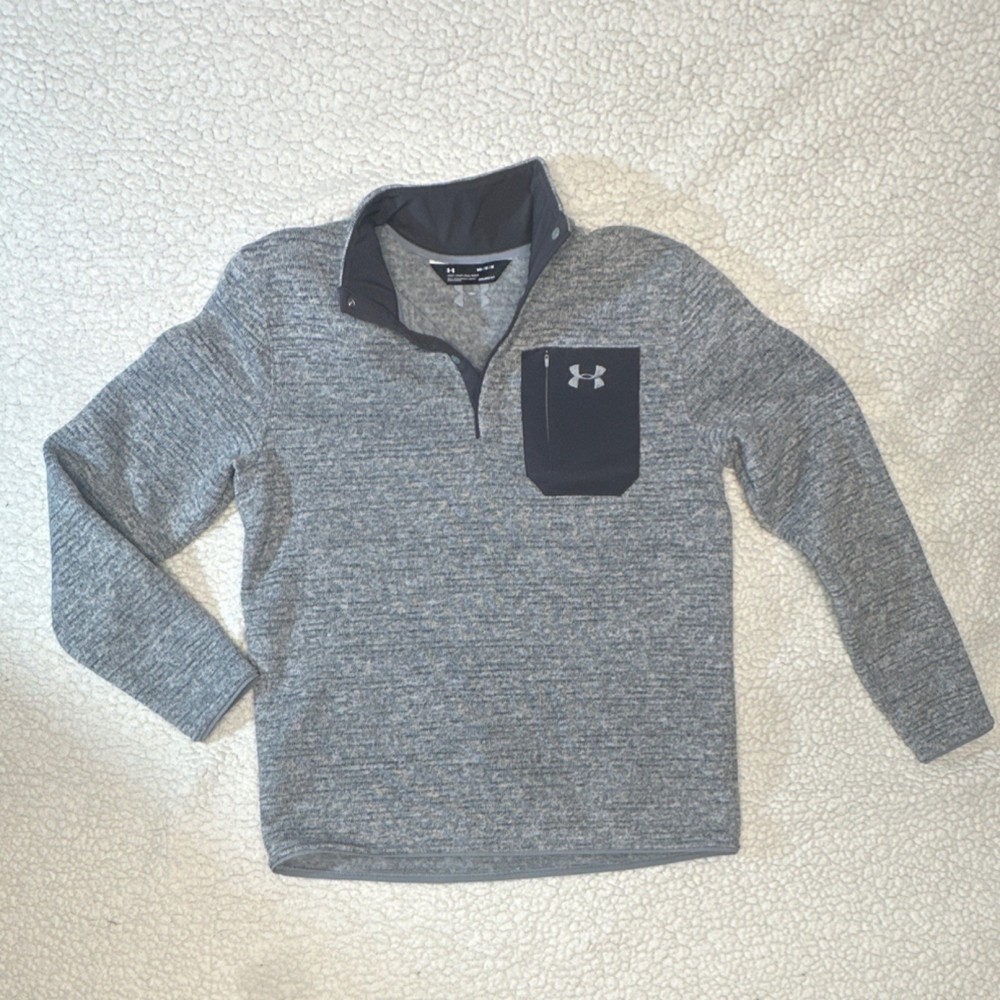 Under Armour ColdGear Polartec Gray Mock Neck Button Pullover Men's Medium Logo