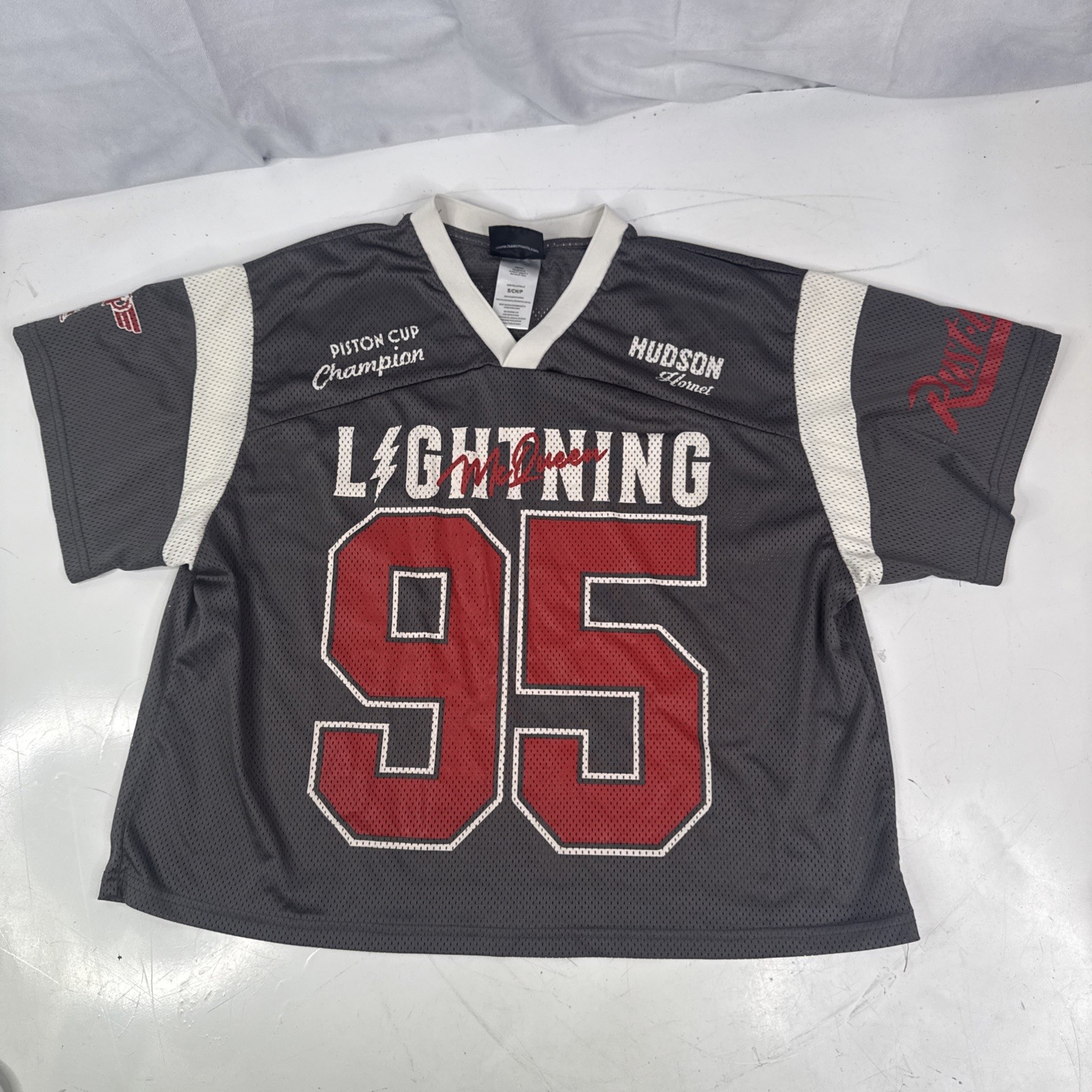 Disney Pixar Cars Shirt Gray Jersey Lightning McQueen 95 Pit Crew Mens S gallery