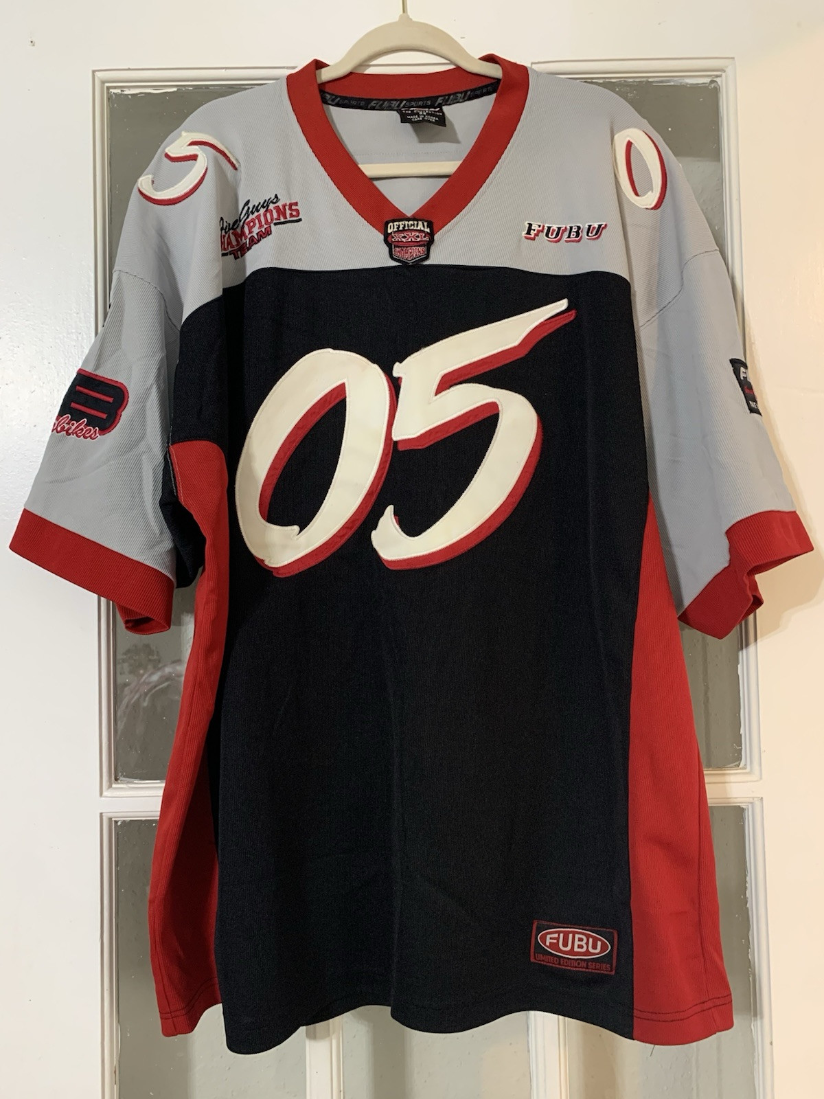 Vintage FUBU Jersey Mens 2X Sports 05 Champions Streetwear Patch Red Blue 90s gallery