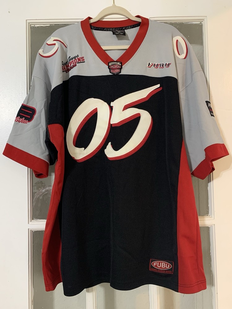 Vintage FUBU Jersey Mens 2X Sports 05 Champions Streetwear Patch Red Blue 90s
