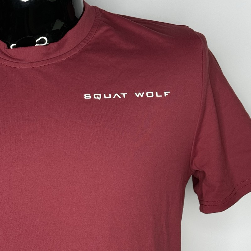 SQUAT WOLF Workout Shirt Mens Large Maroon Tee Moisture Wicking Gym Training gallery