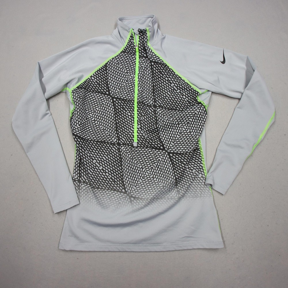 Nike Pro Pullover Womens Large Gray Black Dri-Fit 1/2 Zip Training Running Top