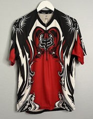 Fox Mens Cycling Jersey Red Skull Mountain Bike Motorcross Supercross Ride Sz L