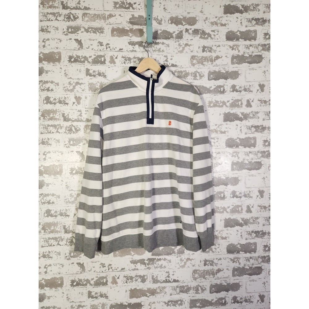 IZOD Men Gray White Stripe 1/4 Zip Long Sleeve Performance Stretch Shirt Size L