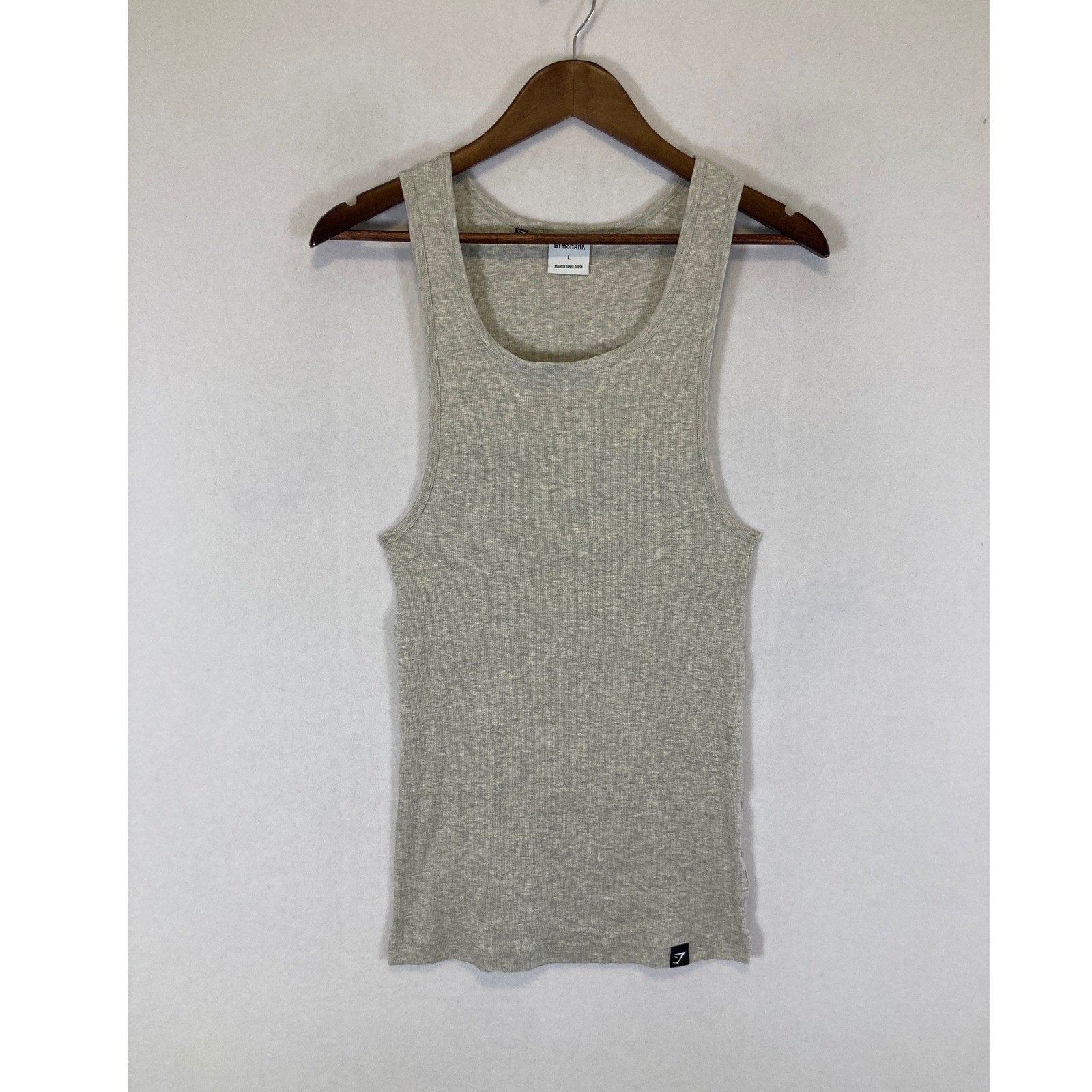 Athletic Gymshark Mens Large Gray Ribbed Cotton Blend Scoop Neck Gym Tank Top gallery