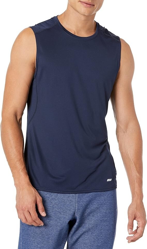 Amazon Essentials Men's Tech Stretch Muscle Shirt Navy Medium NWT Free Ship
