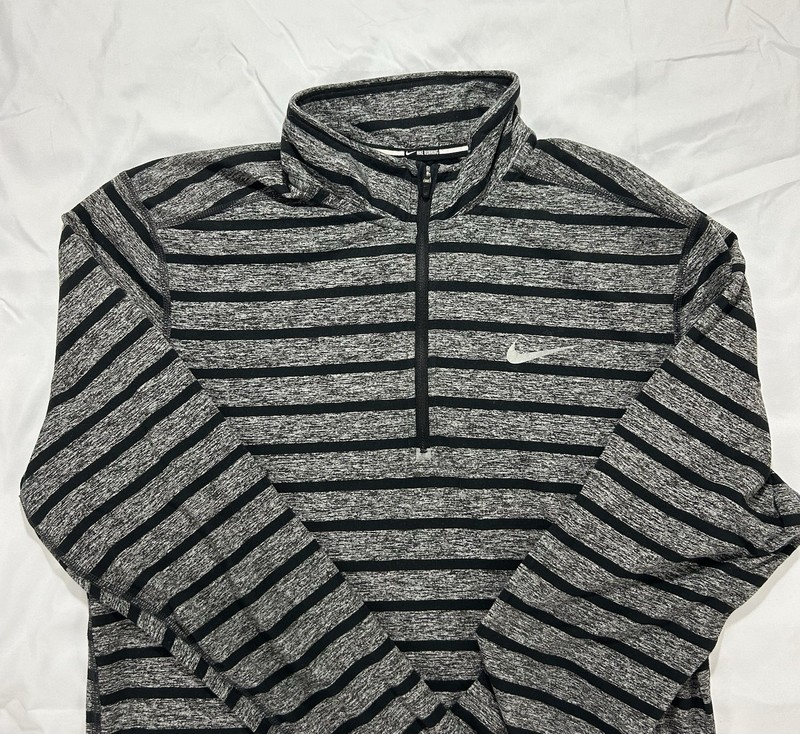 Nike Running Dri-Fit Top Mens M Gray Striped 1/4 Zip Long Sleeve White Swoosh gallery