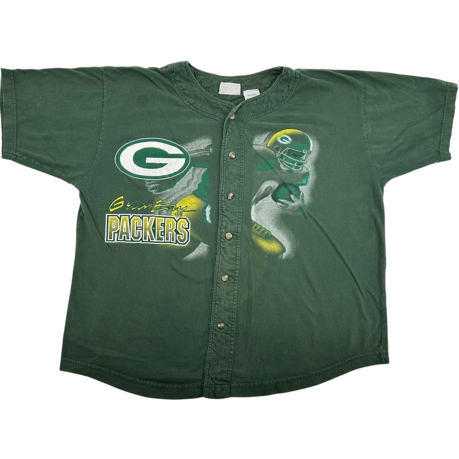 VTG 90s Men's NFL Active Green Bay Packers Football Button Up Baseball Jersey XL gallery
