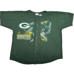 VTG 90s Men’s NFL Active Green Bay Packers Football Button Up Baseball Jersey XL