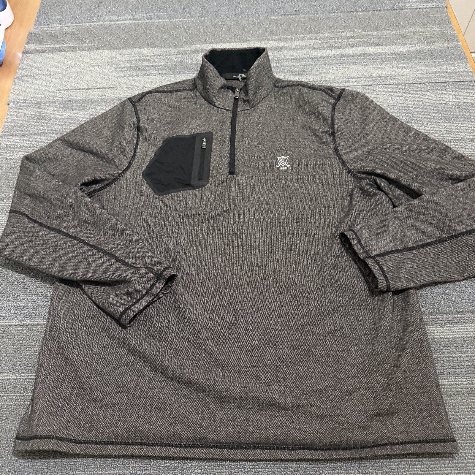 RLX Ralph Lauren Pullover Extra Large Gray Herringbone Performance Quarter Zip gallery
