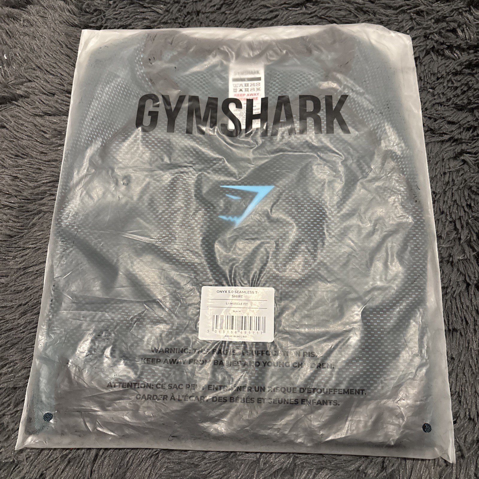 Gymshark Onyx 5.0 Seamless T-Shirt - Black/Onyx Grey Blue Shark Logo - IN HAND L gallery