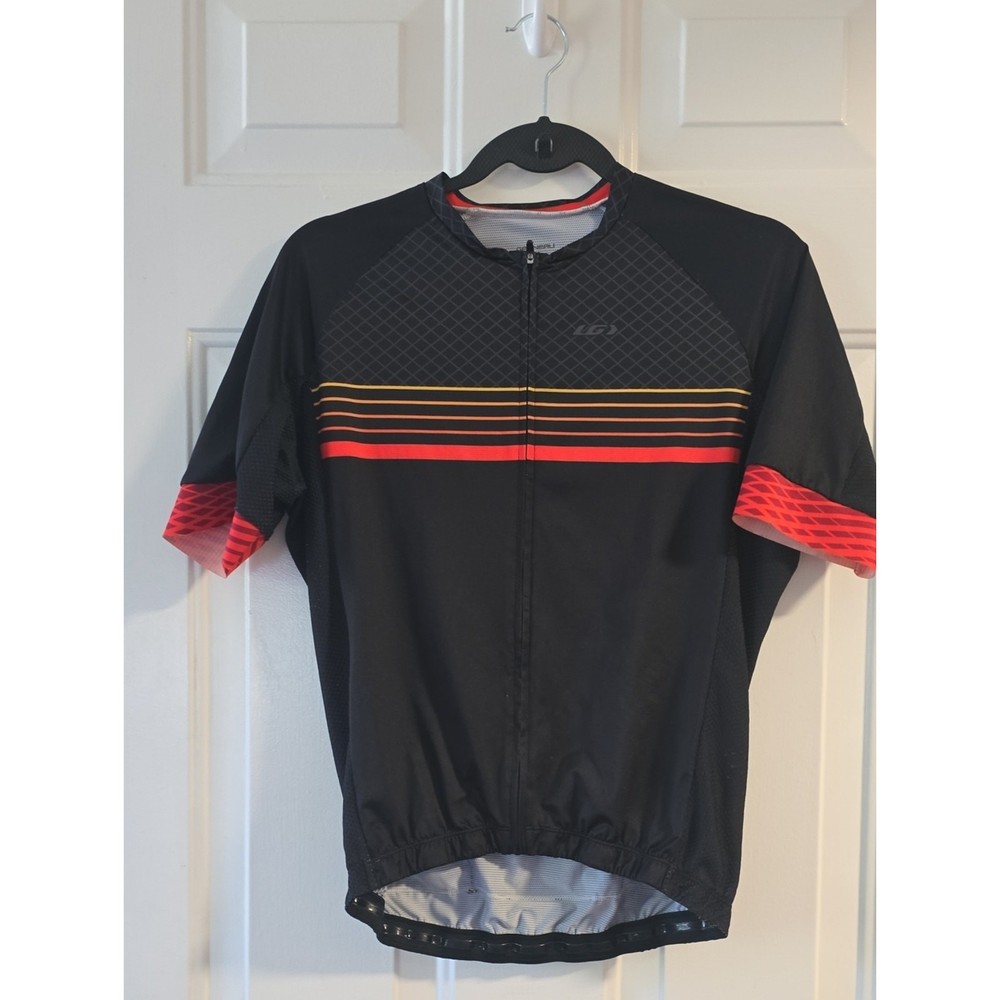 Garneau Black Cycling Jersey with Red & Yellow Stripes