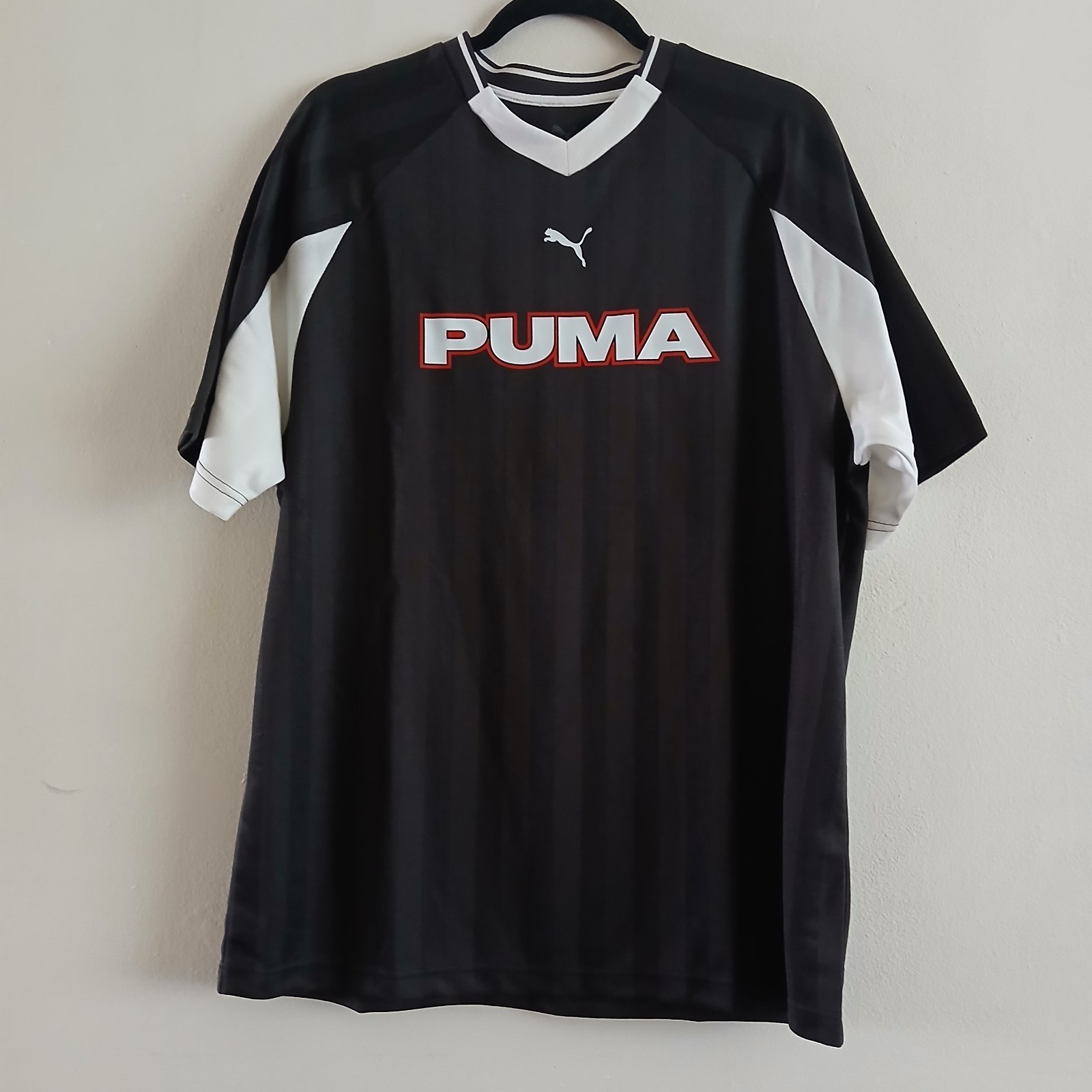 PUMA SPORT Size L Men's Soccer Jersey Striped Breathable V-Neck New gallery