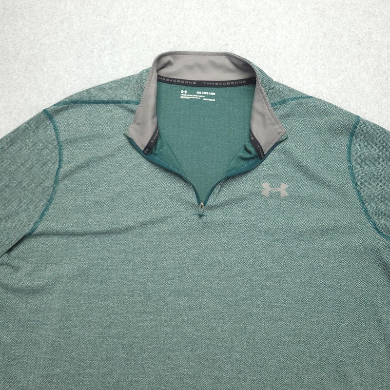 Under Armour HeatGear Pullover Mens 2XL Green Herringbone 1/4 Zip Long Sleeve gallery