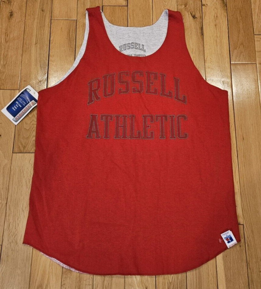 Vtg RUSSELL ATHLETIC Spellout Reversible Tank Top Sports Mens XL Deadstock NOS