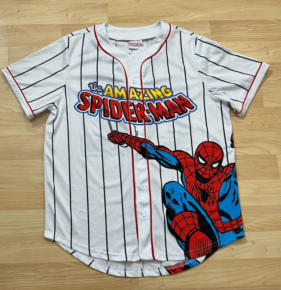 The Amazing Spider-Man Baseball Jersey #62 Men's L Marvel Striped Button Up