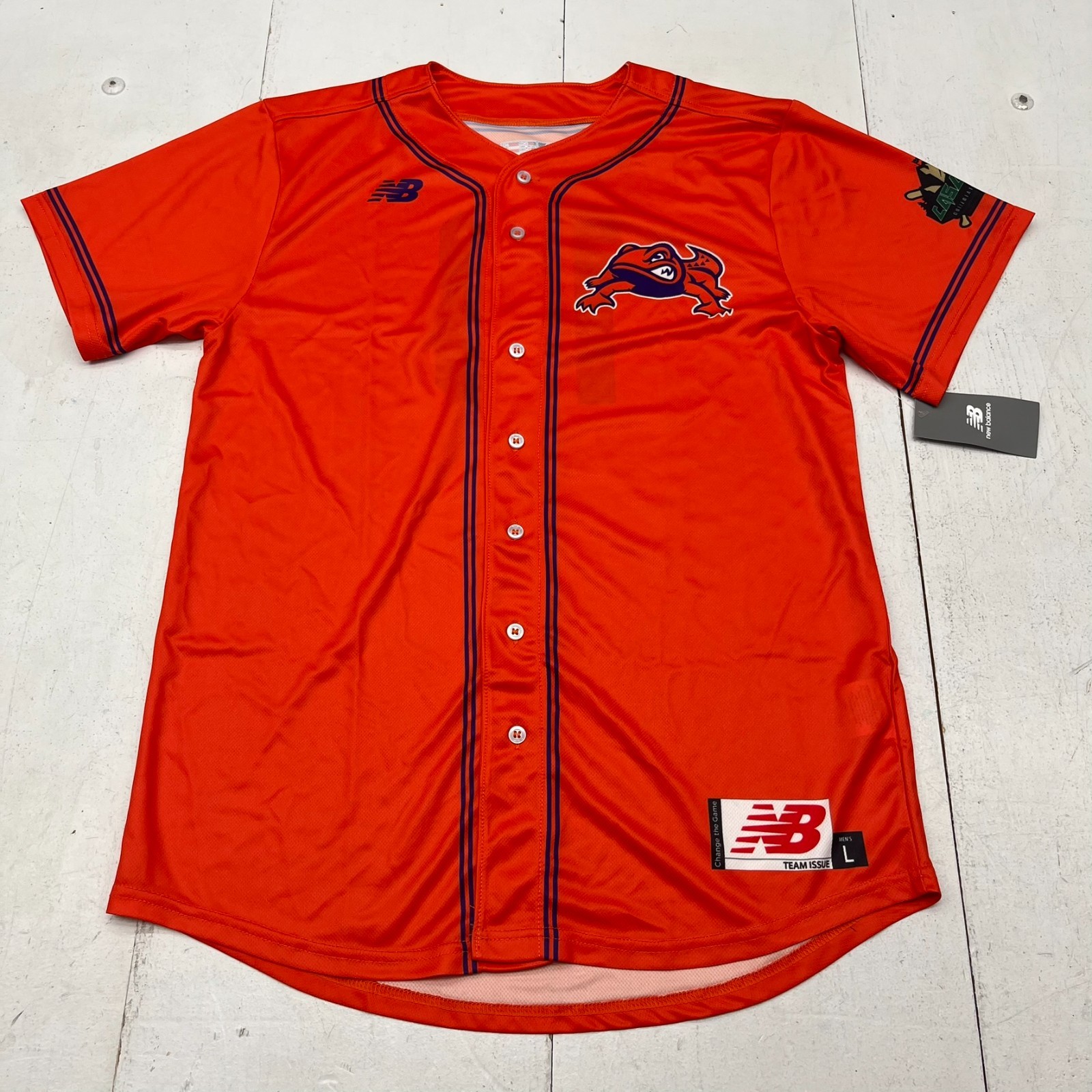 New Balance Orange Button-Up Short Sleeve Baseball Jersey Men's Size Large NEW gallery