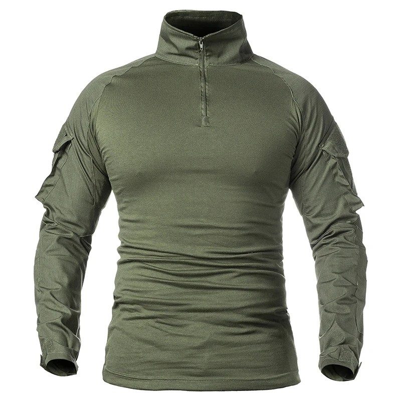 Men’s Long Sleeve Outdoor 1/4 Zip Camo Training Shirt Cotton Blend Breathable gallery