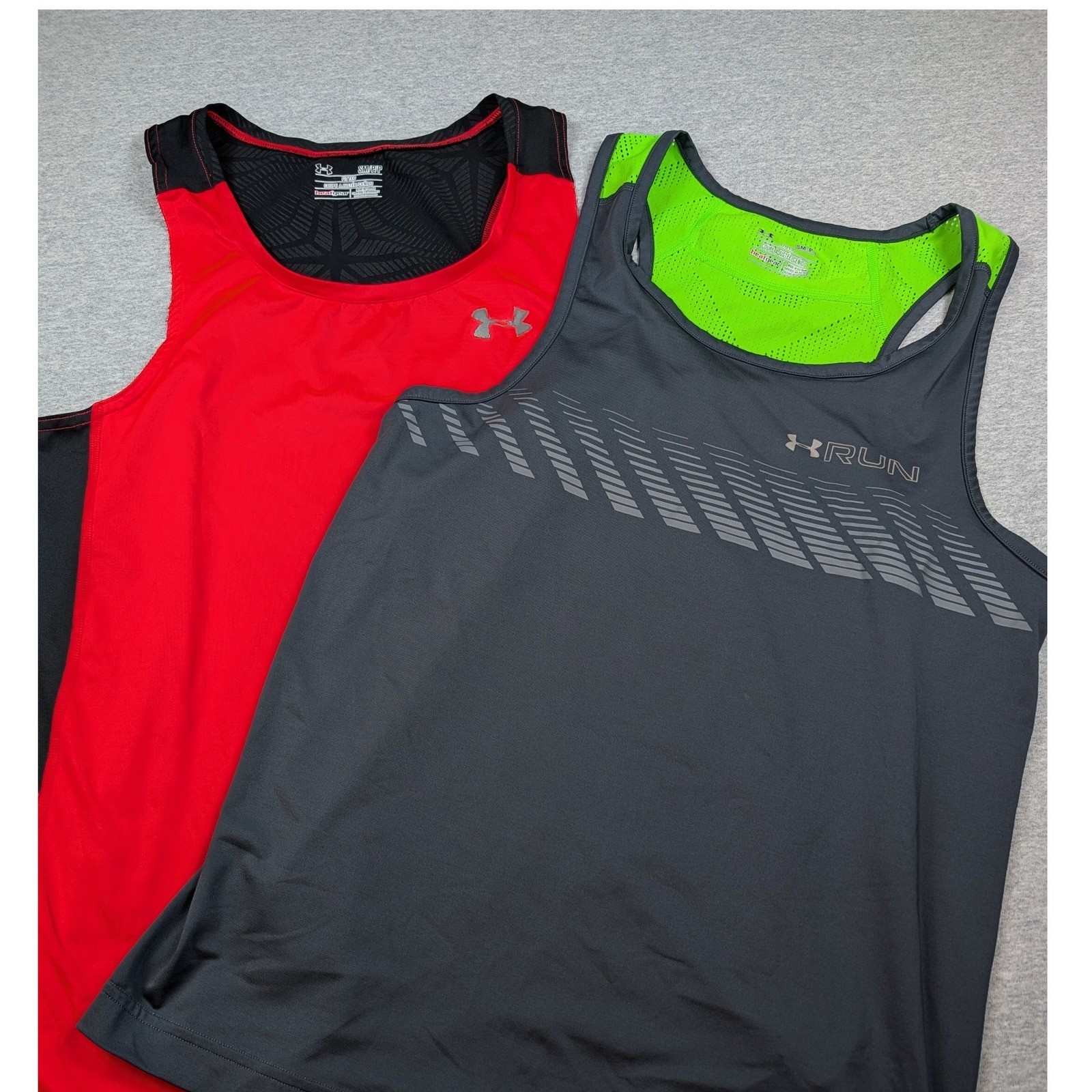Under Armour Mens HeatGear Running Tank Tops Lot of 2 Red Gray Small SM/P/P gallery