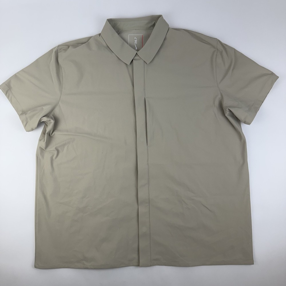 New Mens Nike 24.7 PerfectStretch Dri-FIT UV Tan Button-Up Shirt Size XLarge