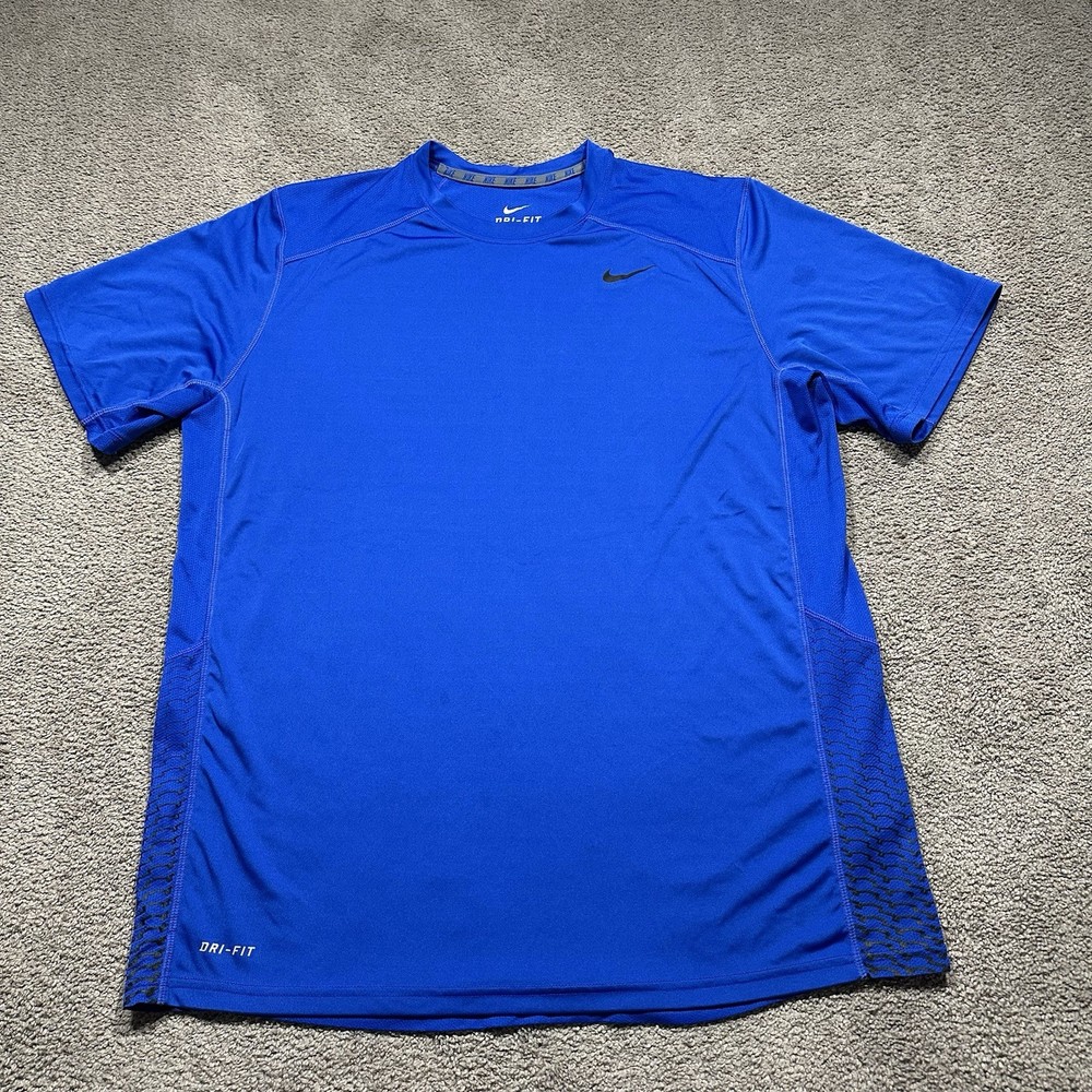 Nike Dri Fit Shirt Mens Extra Large Blue Short Sleeve Lightweight Running Gym