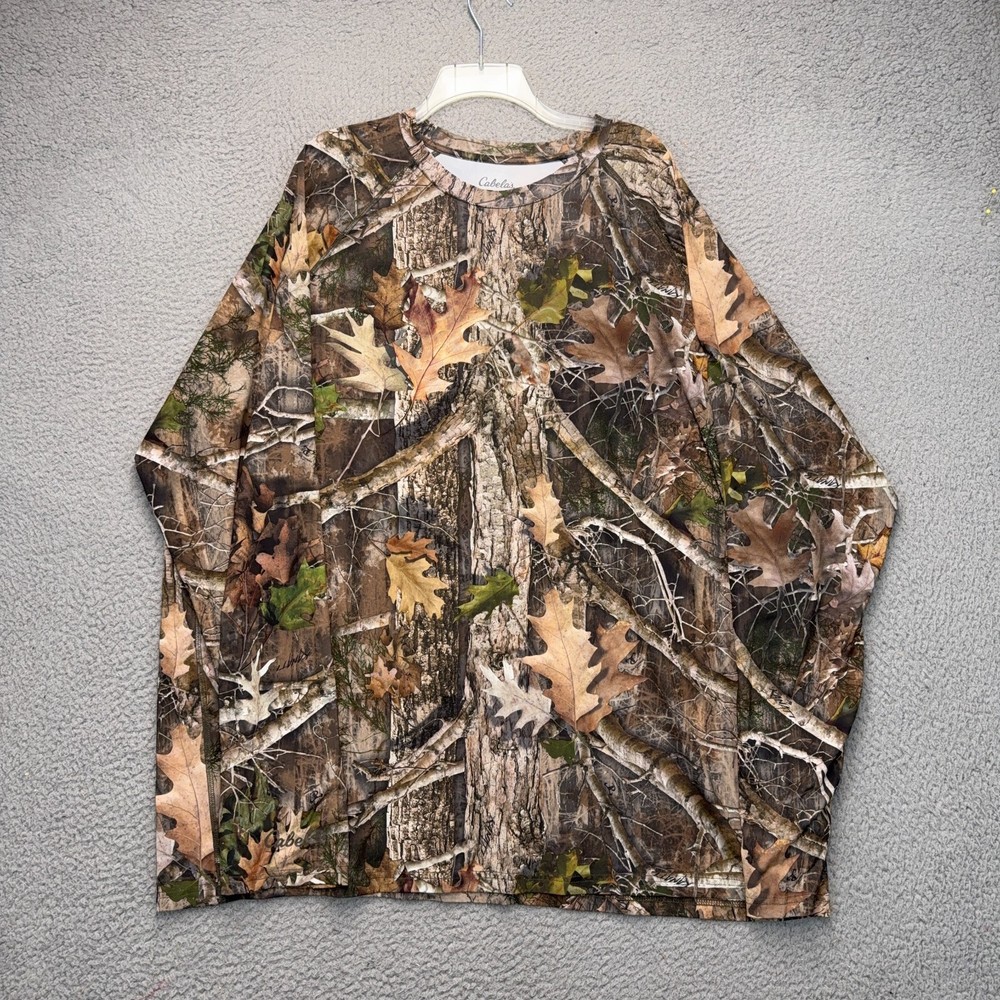 Cabelas Base Layer Shirt Men 2XL Green Treeline Camo Wicking Long Sleeve Hunting