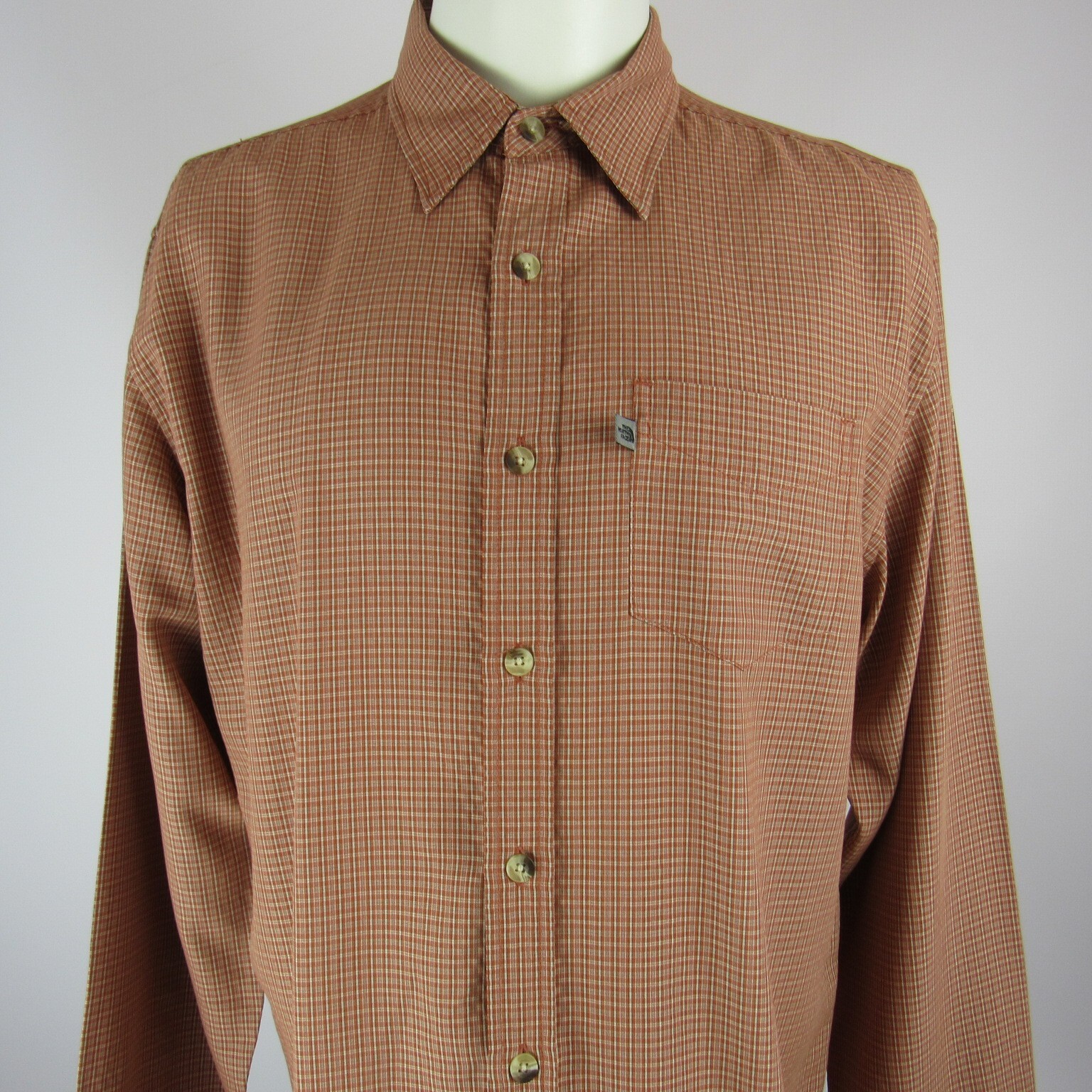 Vintage The North Face Shirt Men's Large Orange Checked Made in Hong Kong 90's gallery
