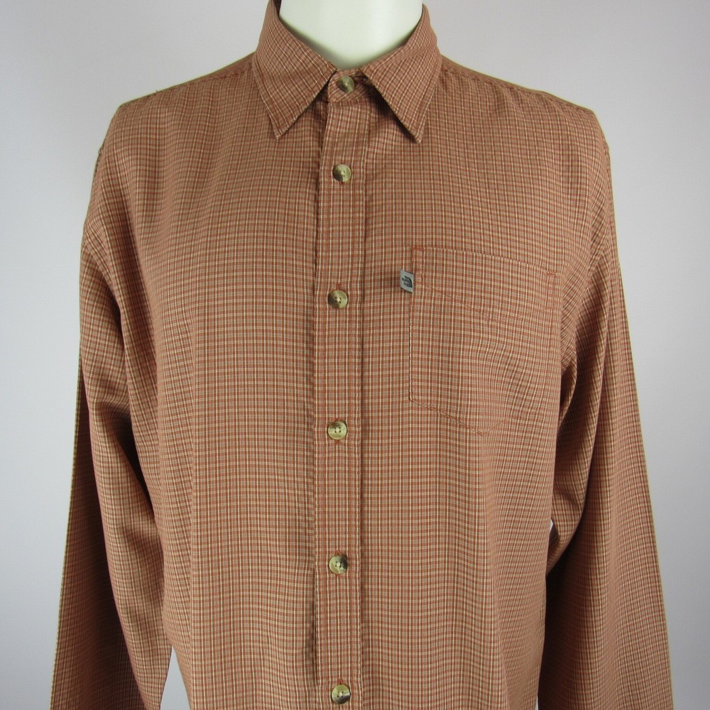 Vintage The North Face Shirt Men's Large Orange Checked Made in Hong Kong 90's