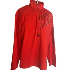 Spyder Mens Large Red Quarter Zip Pullover Spiderweb Graphic Mock Neck Shirt
