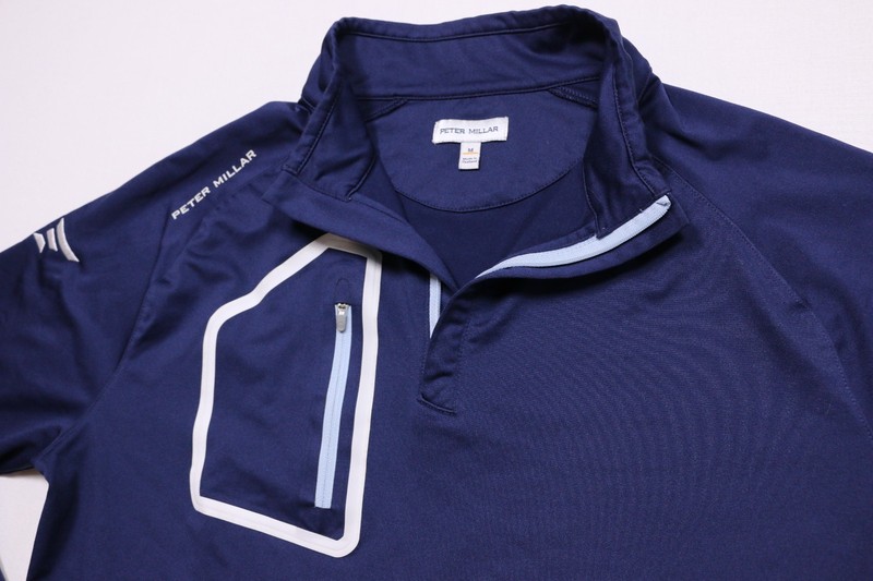 Peter Millar Quarter Zip Neck Pullover Men's M Navy Blue Recycled Poly Golf L/S gallery