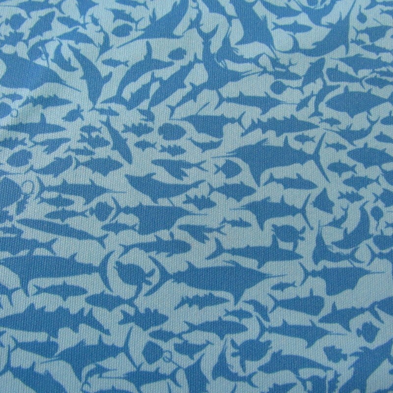 AFTCO Fishing Shirt Men Large Blue Long Sleeve Fish Print Performance Tee Slim gallery