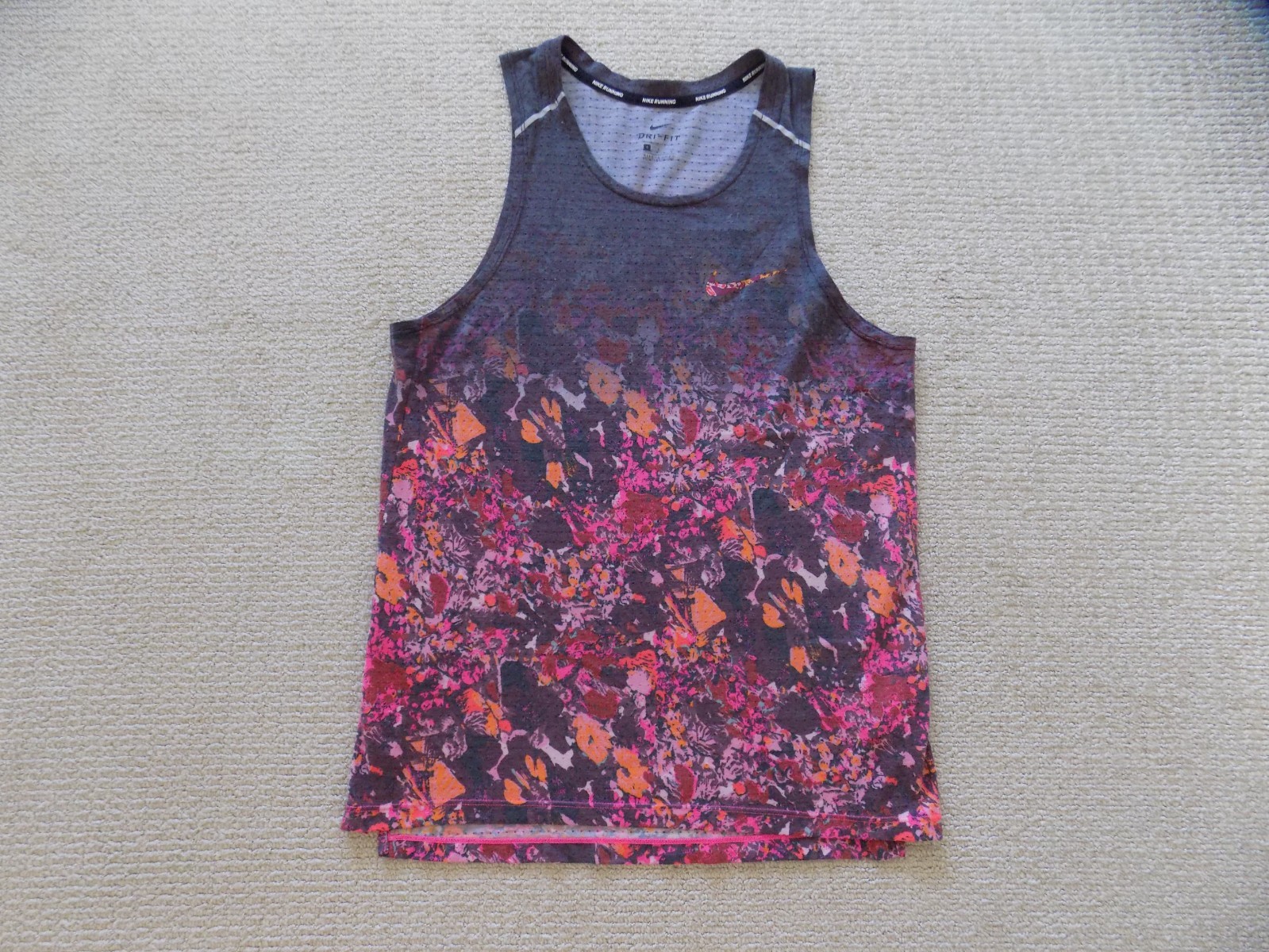 MENS S SMALL NIKE WILD RUNNING DRI FIT SS TANK SINGLET RED FLORAL AQ6765 891 gallery