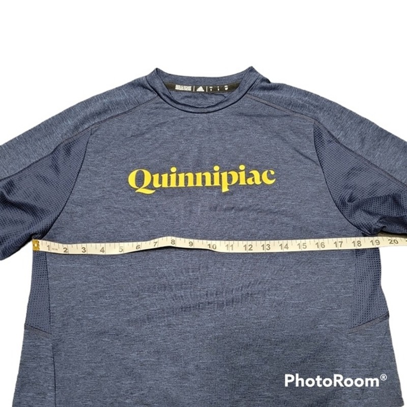 Adidas Navy Blue And yellow Graphic Quinnipiac Short Sleeve Athletic Top Size S gallery