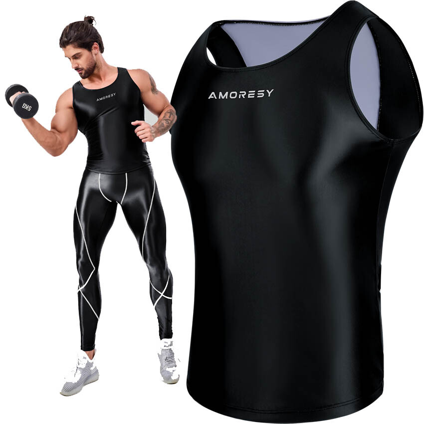 AMORESY Men's Spandex + Nylon Tops Vest Sports Fitness Running Tanks T-Shirts gallery