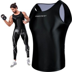 AMORESY Men’s Spandex + Nylon Tops Vest Sports Fitness Running Tanks T-Shirts