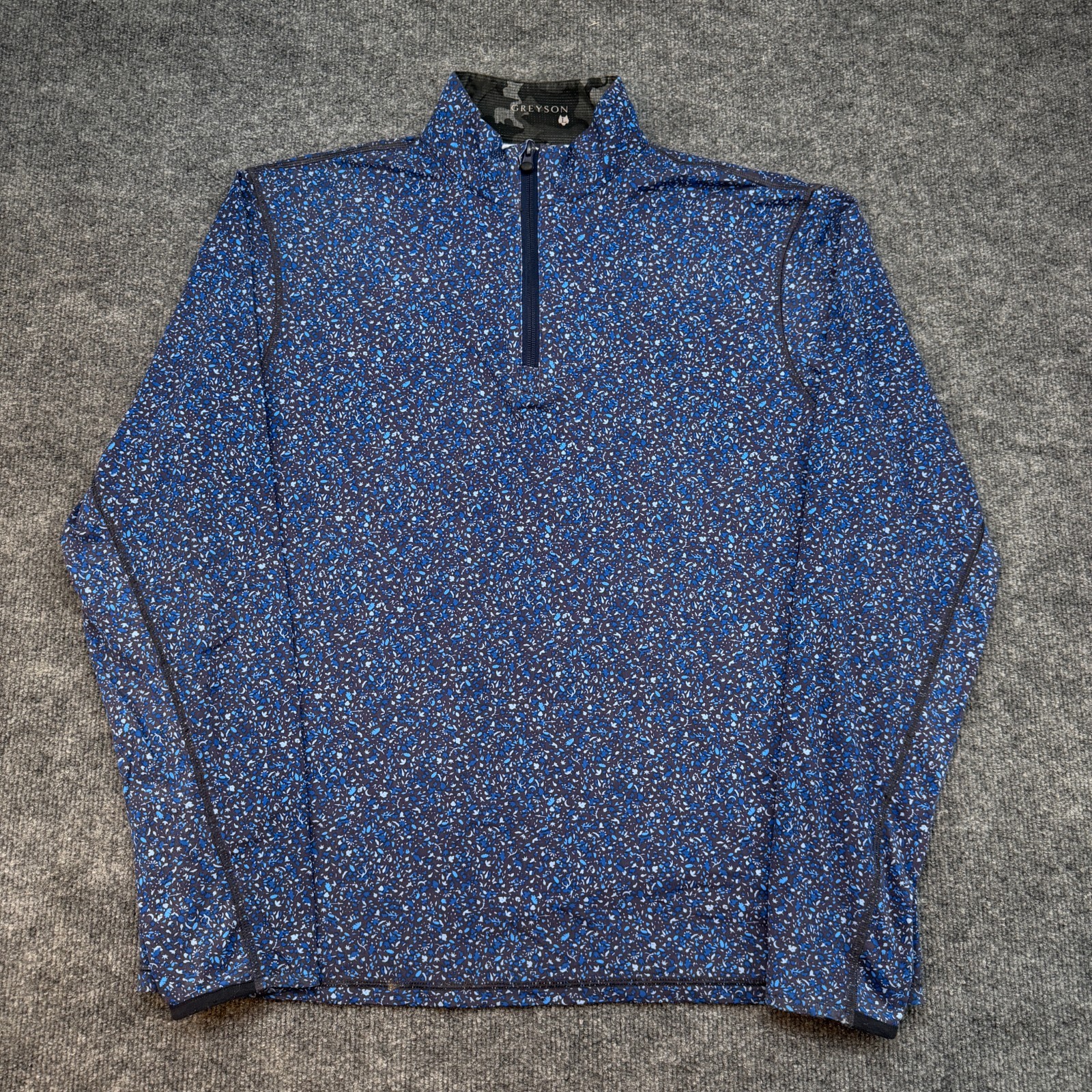 Greyson 1/4 Zip Large Mens Blue Speckled Geometric Floral Print Golf Shirt TATE gallery