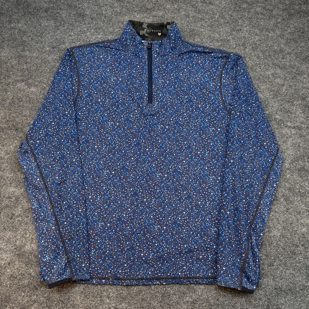 Greyson 1/4 Zip Large Mens Blue Speckled Geometric Floral Print Golf Shirt TATE
