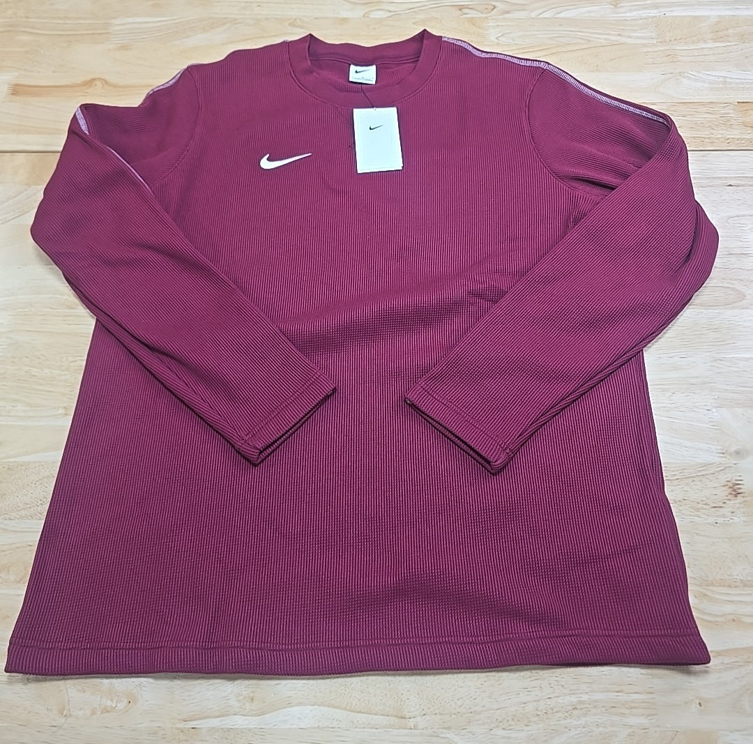 NIKE FJ9547-610 Cardinal White Crew Pullover Fleece L/S Thick Top Men's Large gallery