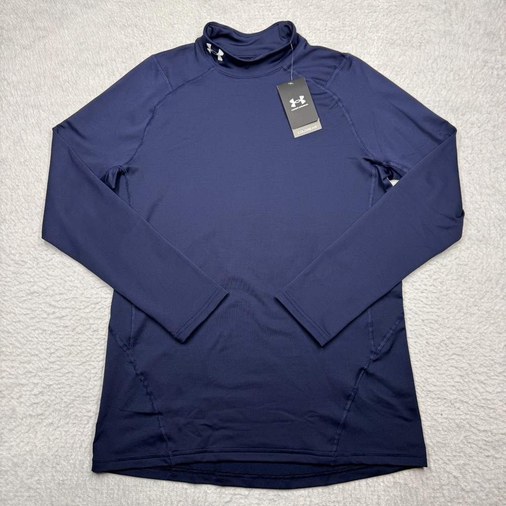 Under Armour ColdGear Fitted Mock Long Sleeve Shirt Base Layer Blue Men's Size L
