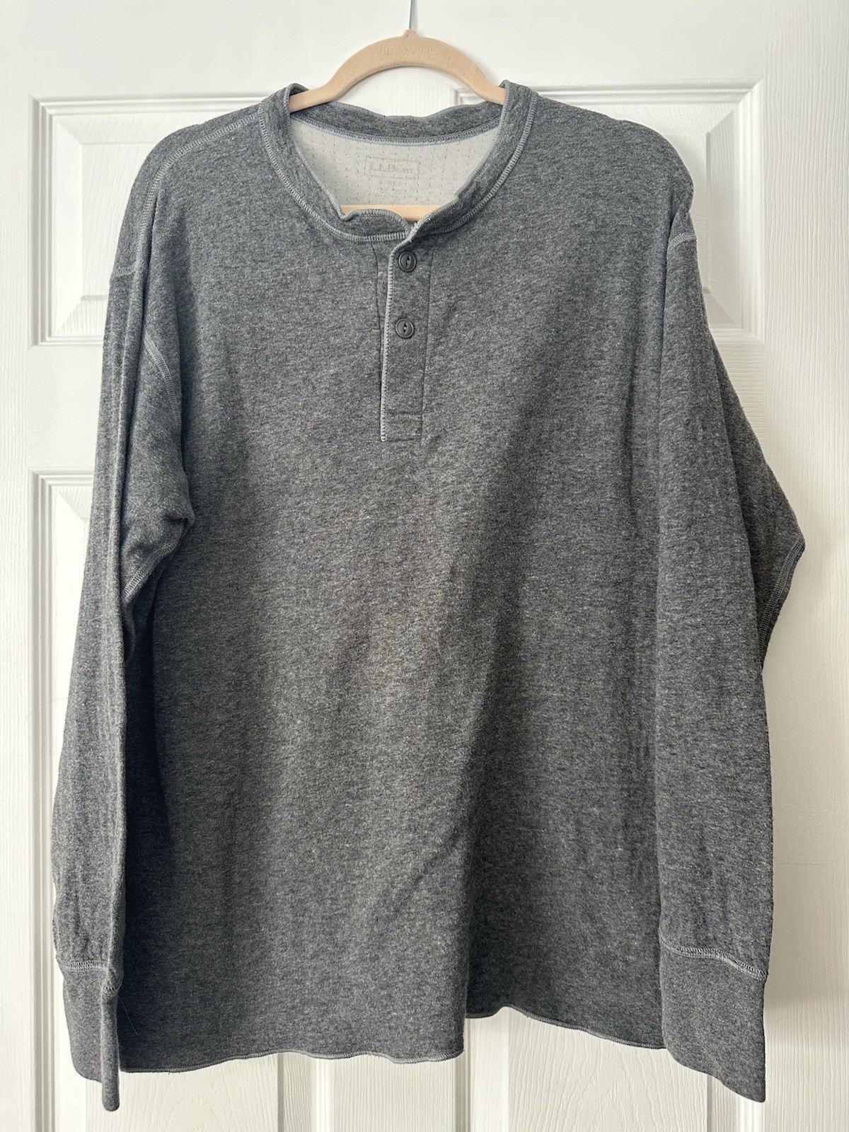 Men's LL BEAN Grey cotton/wool/nylon Lined Henley Shirt Size L gallery