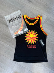 PLEASURES Sun & Skull Basketball Jersey Men’s Size large Streetwear