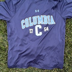 Columbia University Men’s Blue Loose Crew Neck Short Sleeve Graphic Logo Tee M
