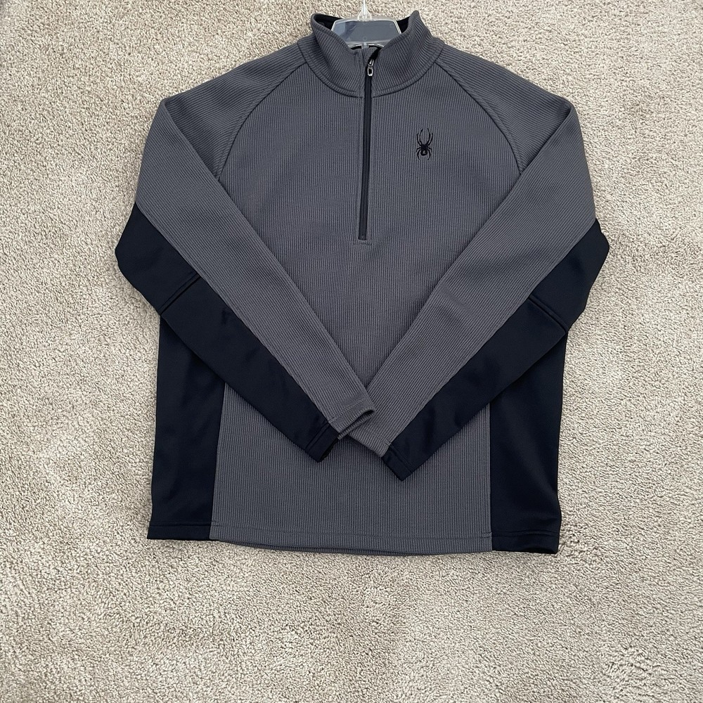 Spyder Pullover Mens Large Gray Black Half Zip Performance Fleece Ski Outdoor
