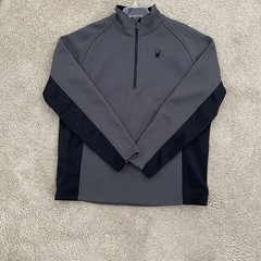 Spyder Pullover Mens Large Gray Black Half Zip Performance Fleece Ski Outdoor