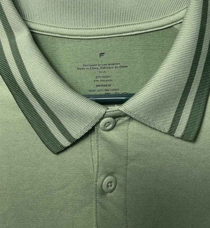 Fabletics Training Day Tipped Polo Thyme Green Men’s Large Athletic Shirt gallery