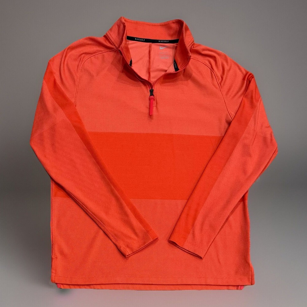Nike Golf 1/4 Zip Pullover Men’s M Medium Orange Striped Dri-Fit Performance