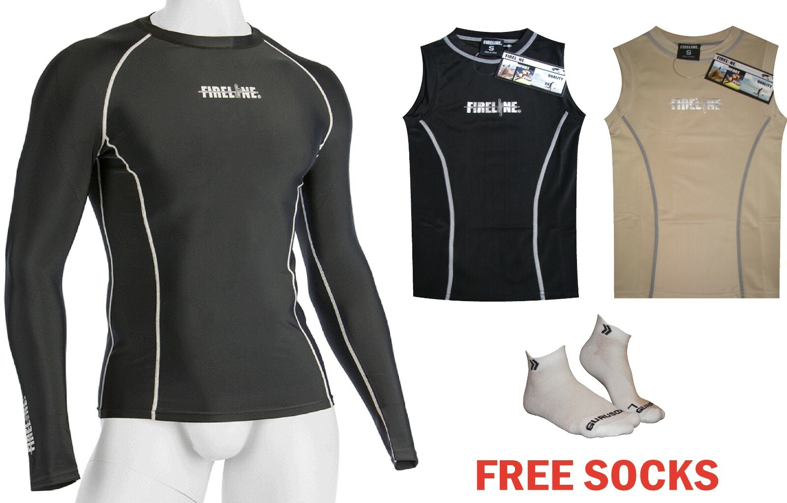 Long Sleeve or Sleeveless Compression Top Vest Black Beige Adult Kids FREE SOCKS gallery