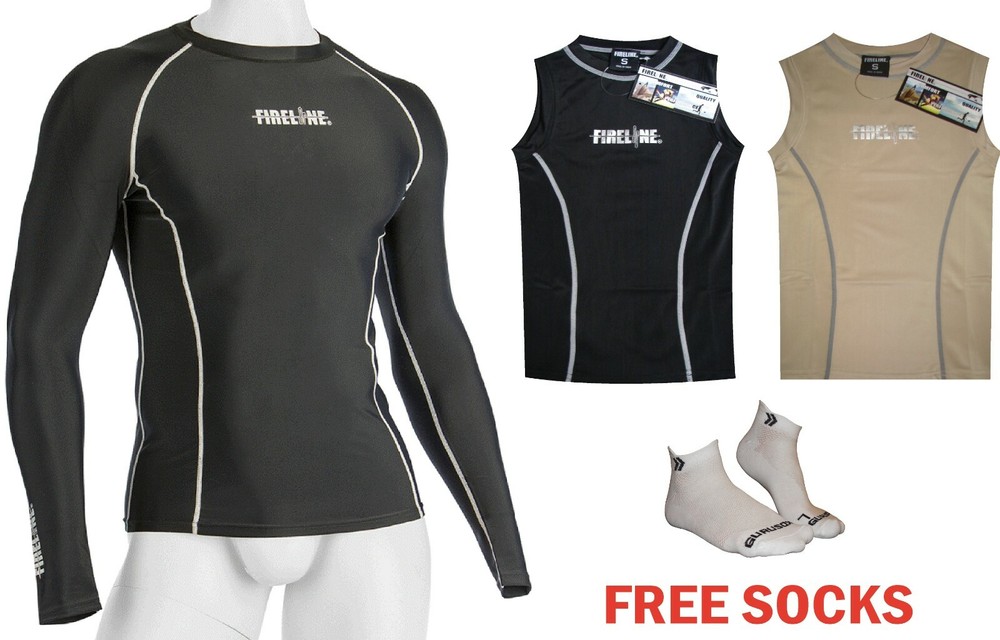 Long Sleeve or Sleeveless Compression Top Vest Black Beige Adult Kids FREE SOCKS