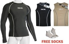 Long Sleeve or Sleeveless Compression Top Vest Black Beige Adult Kids FREE SOCKS